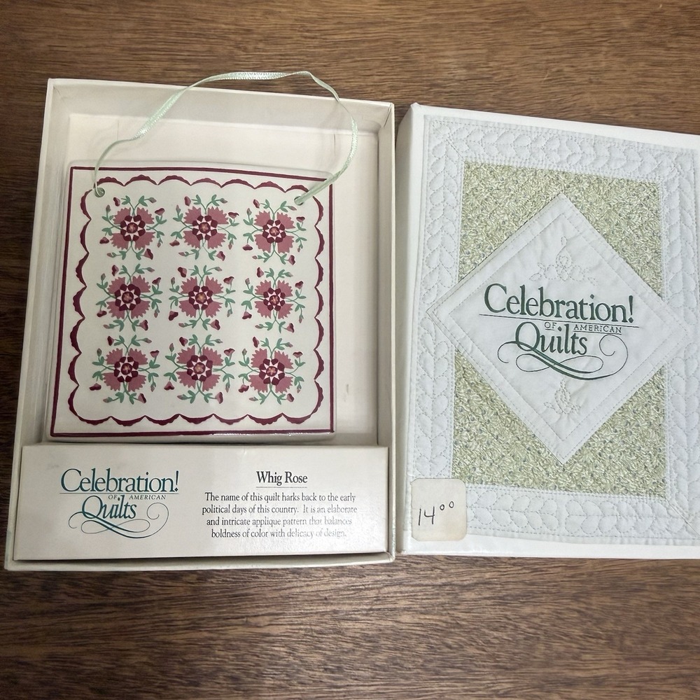 Celebration of American Quilts Hanging Tile new porcelain Whig Rose 1992